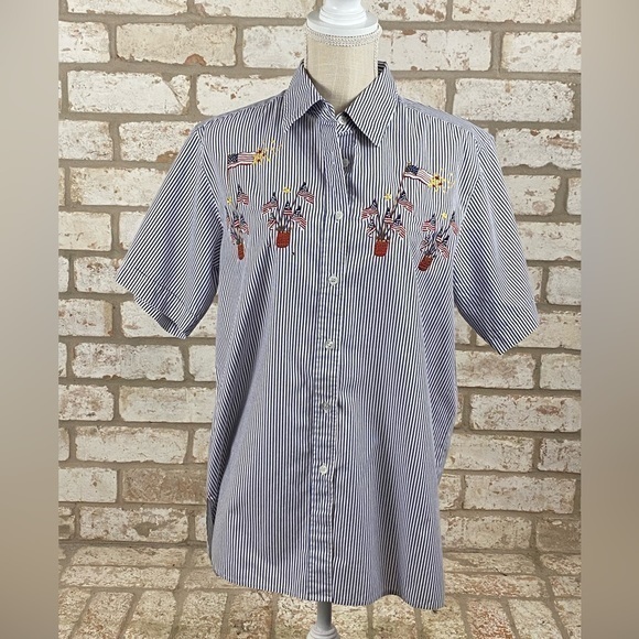 Vintage The Quacker Factory Striped/Patriotic Shirt - Picture 1 of 8